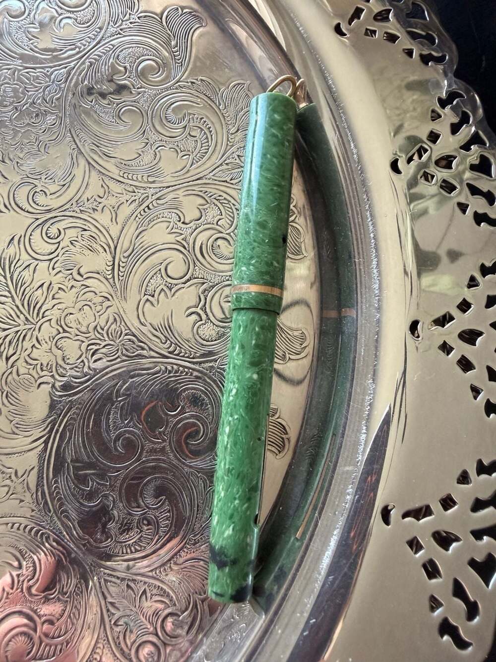VTG 1920 Sheaffer Jade Green Celluloid Ring Top Fountain Pen 3-25 Gold Nib